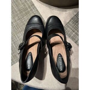 Michelle D y2K Black Leather Mary Jane Heel Pump Buckle Round Toe 7.5 Whimsigoth